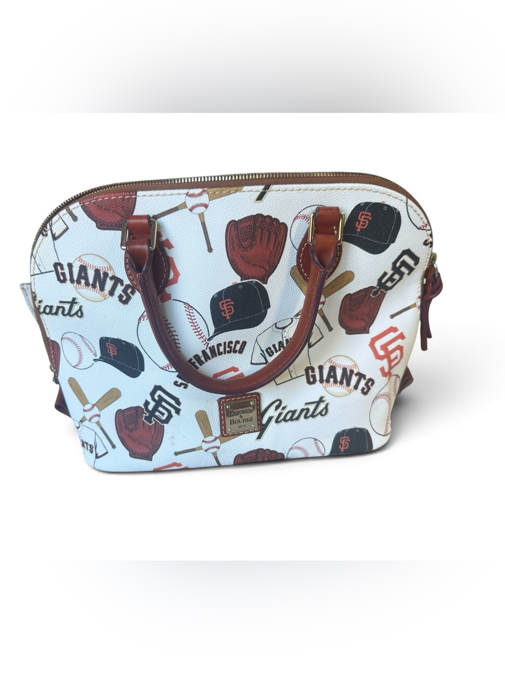 Dooney & Bourke White San Francisco Giants Printed Satchel with Brown Trim